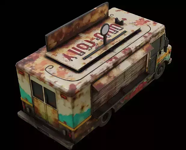 Rusted Taco Truck Weathered Street Food Van Game Ready PBR Low-poly 3D model 6