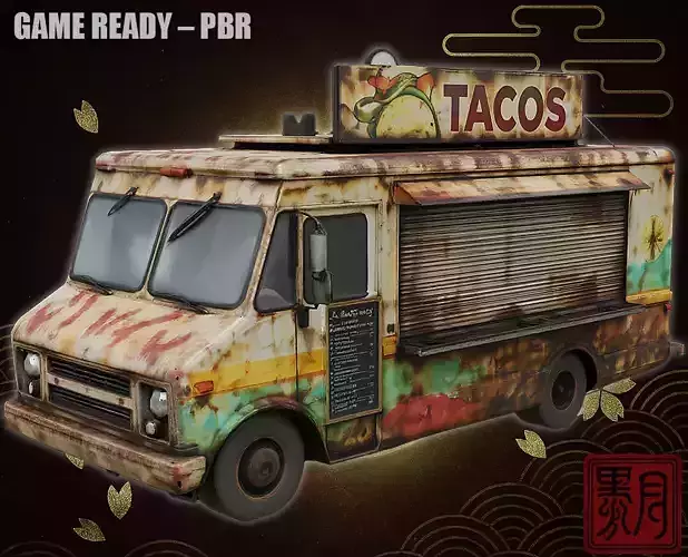 Rusted Taco Truck Weathered Street Food Van Game Ready PBR Low-poly 3D model