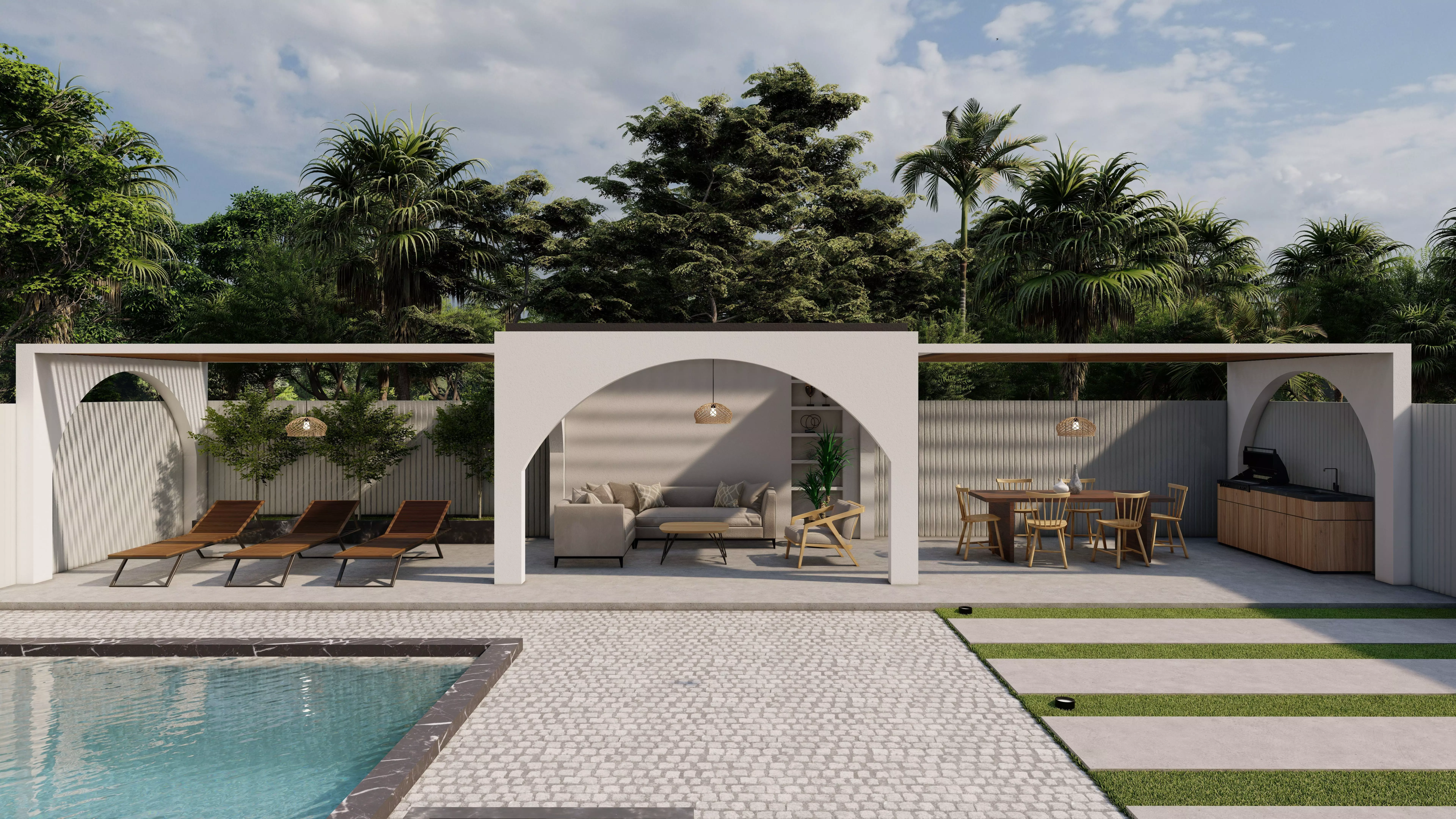 Modern Villa Landscape Backyard Design Balinese style 3D model