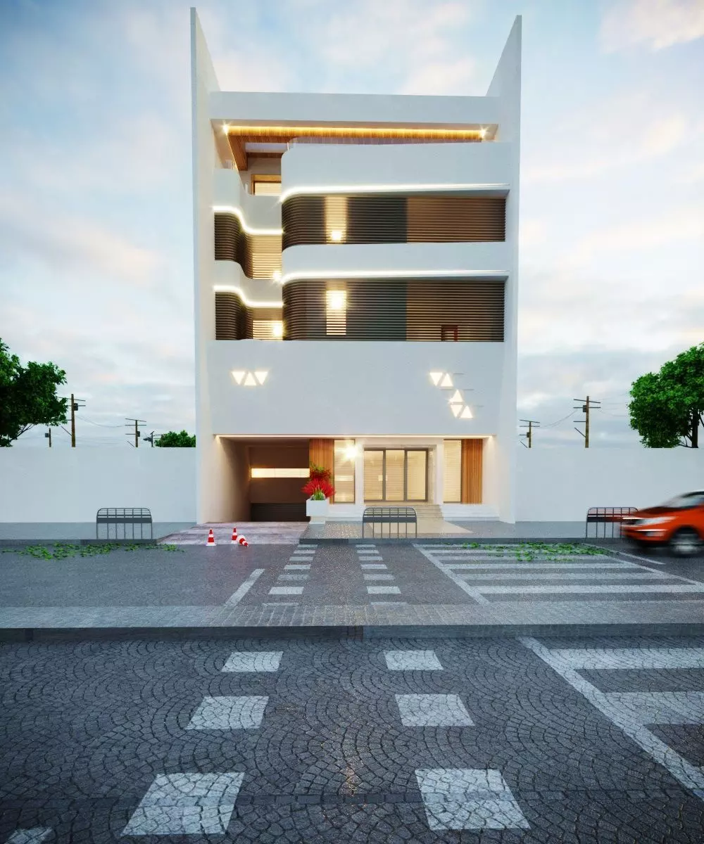 3D Architectural Model Modern Five-Story Building Low-poly 3D model