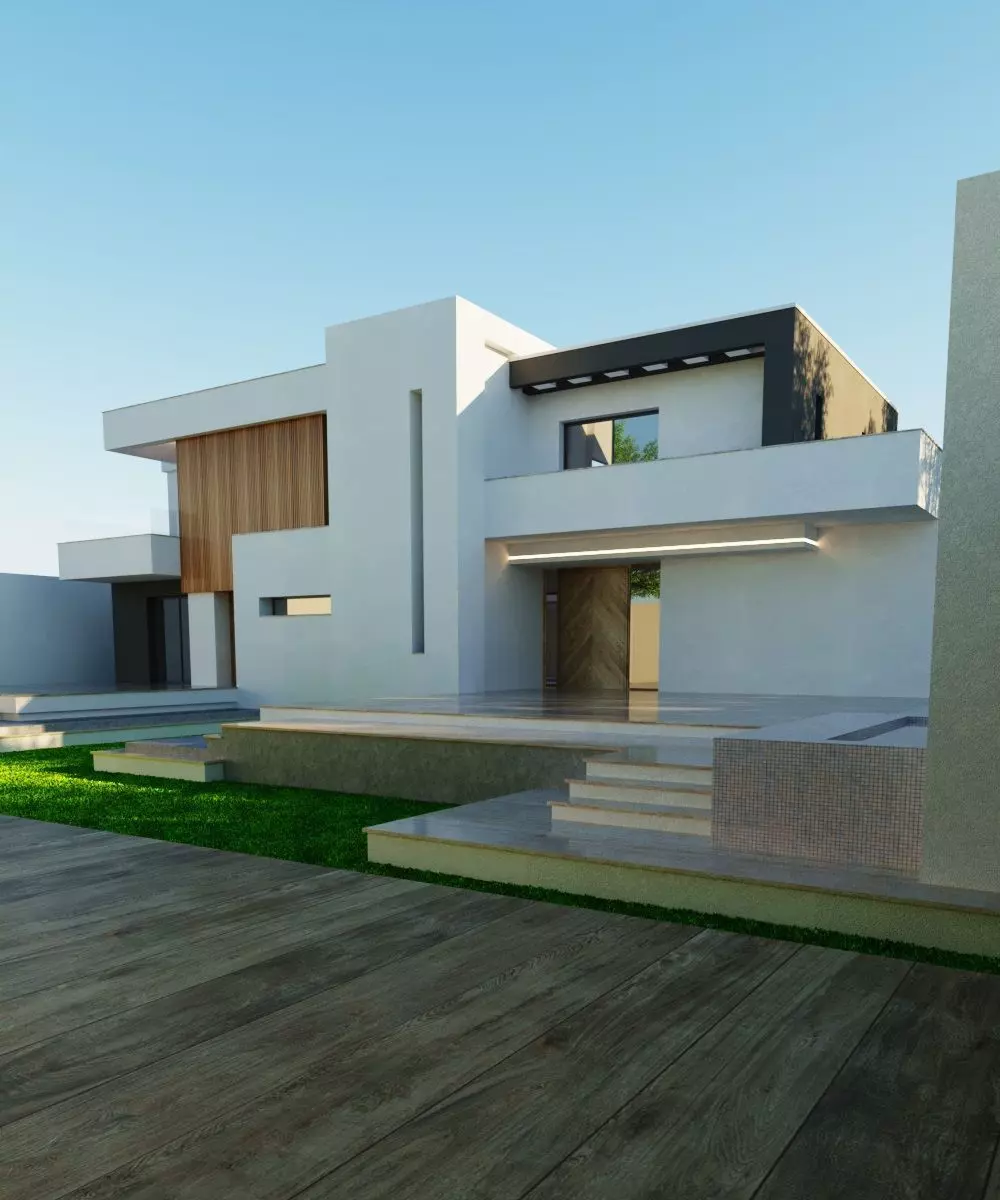 3D Model Modern Two-Story House Low-poly 3D model
