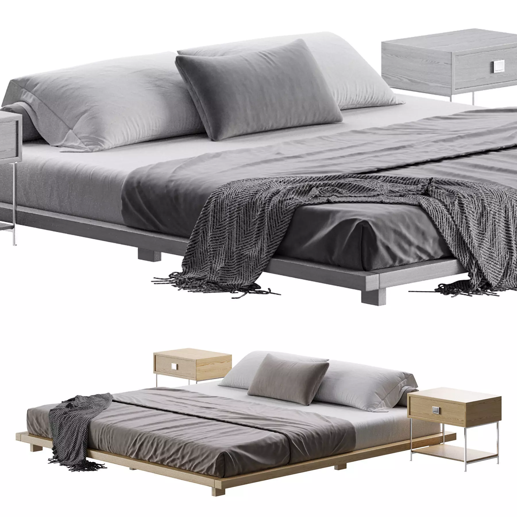 Japanese Style King Low Bed 3D model