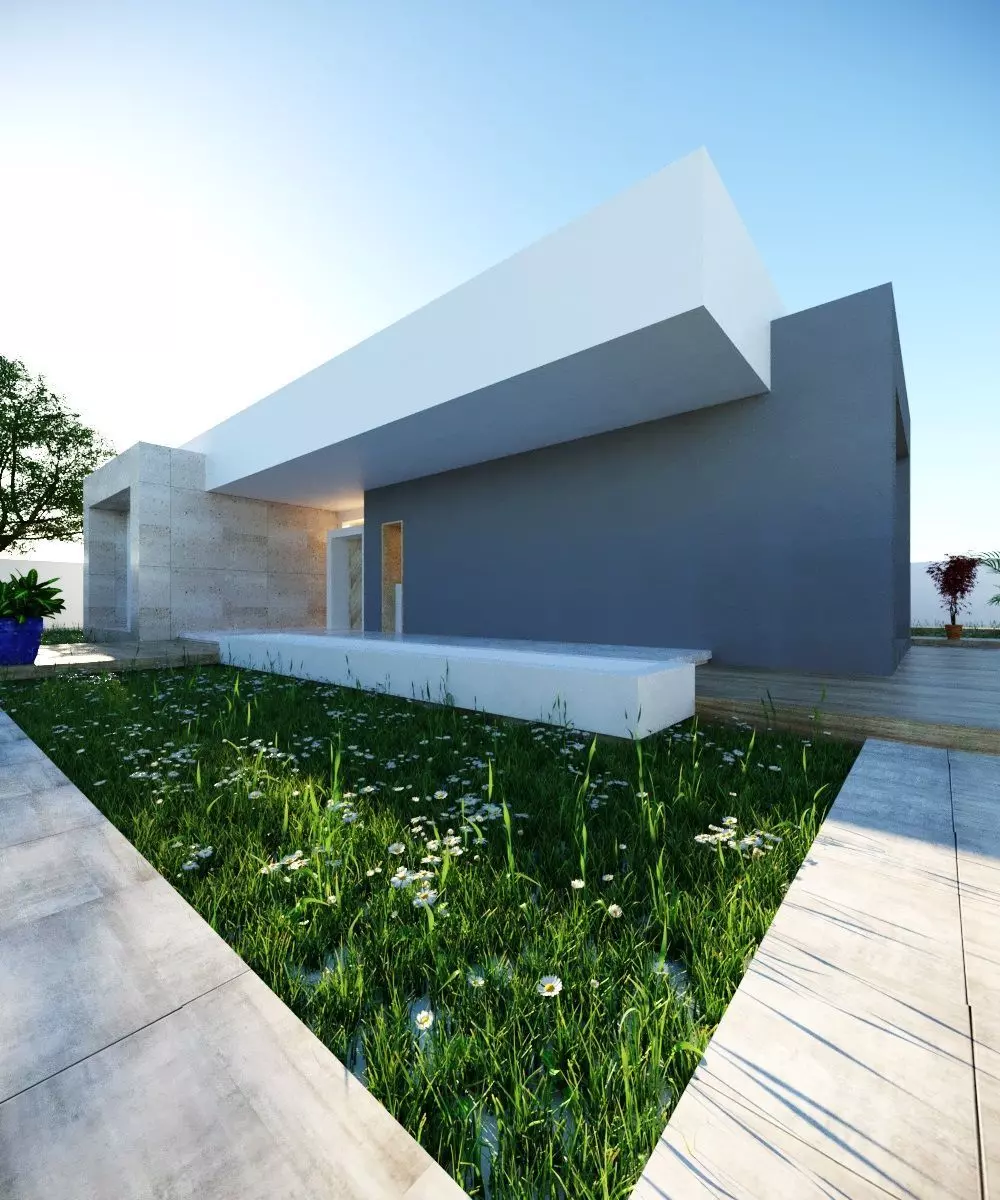 3D Model Modern House on Open Plot Low-poly 3D model