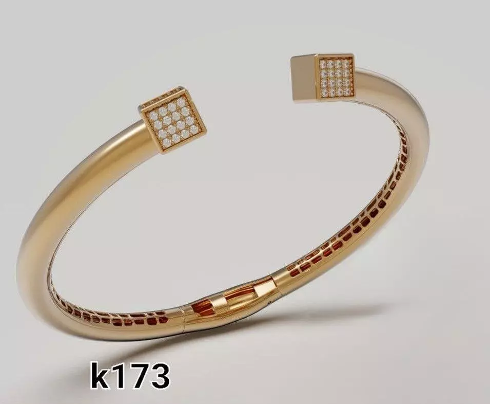 Square Top Open Bangle Bracelet with Stone-Ready Ends 3D print model