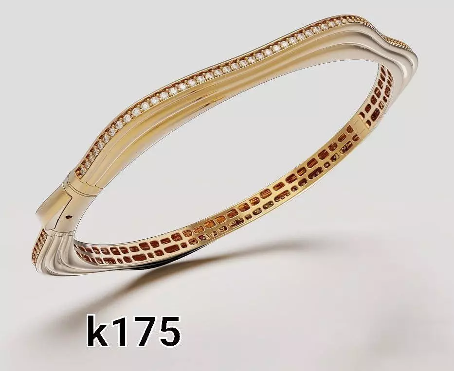 Single row wavy gold bracelet with gems 3D print model