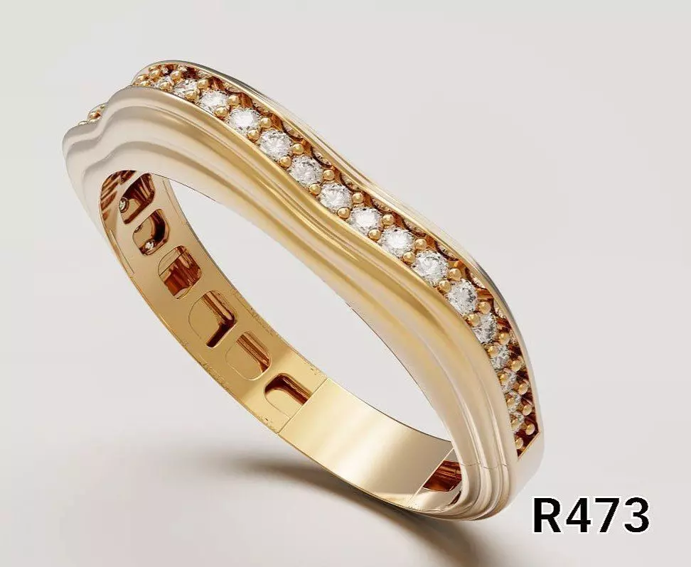 Elegant Wave Ring with Linear Stone Channel 3D print model