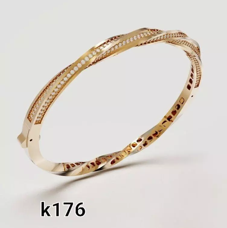 Double Wave Closed Bangle Bracelet with Linear Stone Channels 3D print model