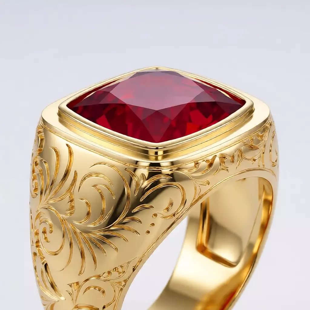 Ornamental Signet Ring with Square Gem 3D print model