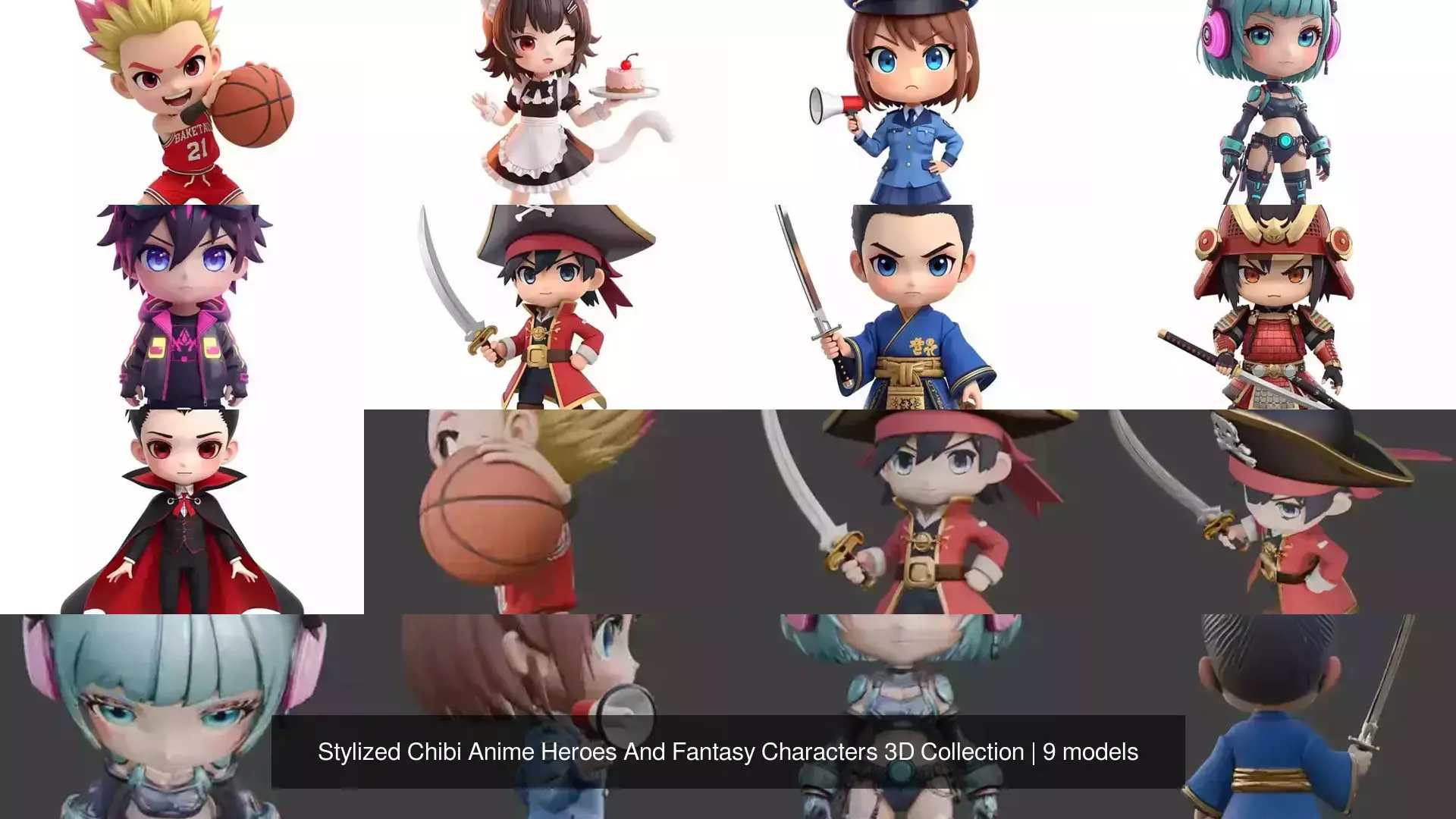 Stylized Chibi Anime Heroes And Fantasy Characters 3D Collection 3D Model Pack