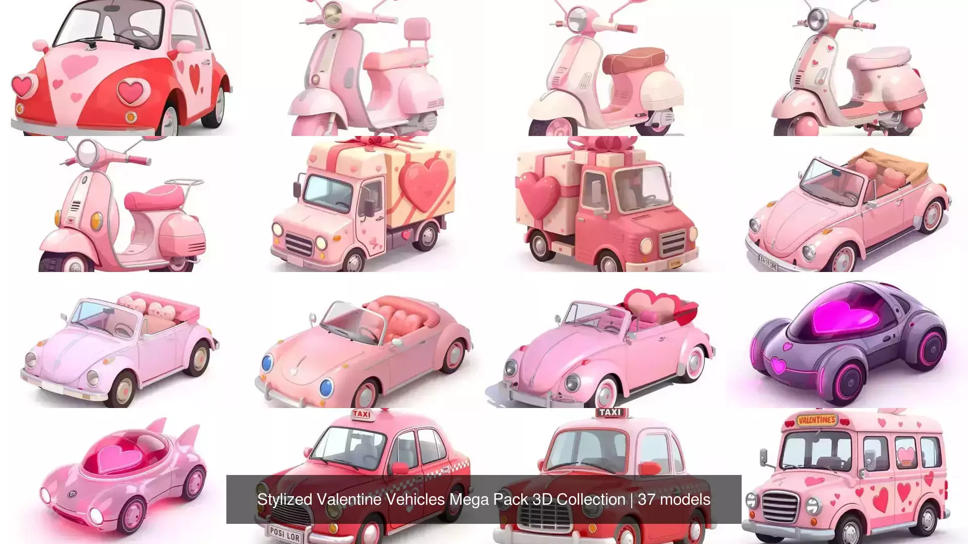 Stylized Valentine Vehicles Mega Pack 3D Collection