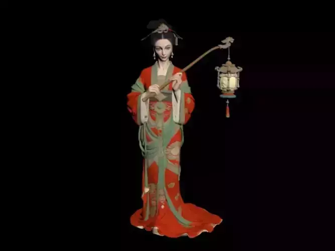China Tang Song Ming Dynasty lantern elegant lady 3D model