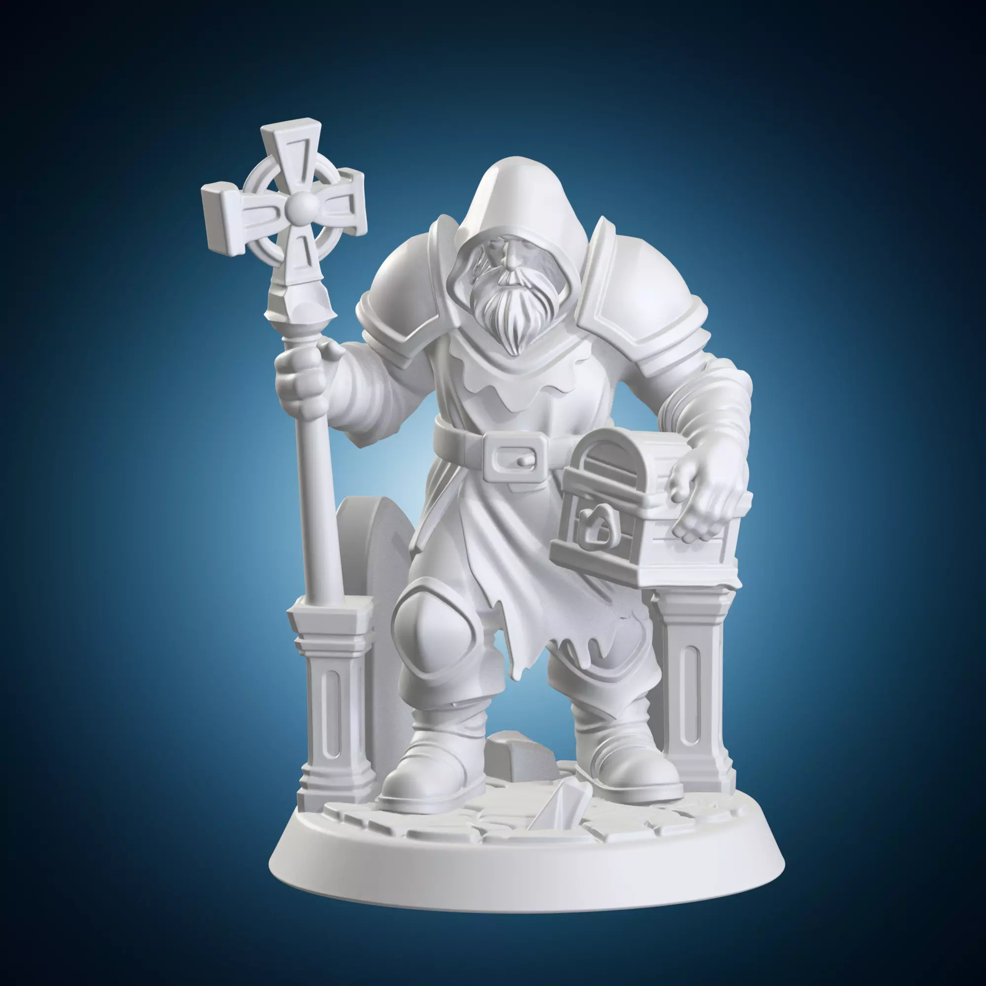 Cleric Adventurer Fantasy RPG On Base With Staff And Book 3D print model