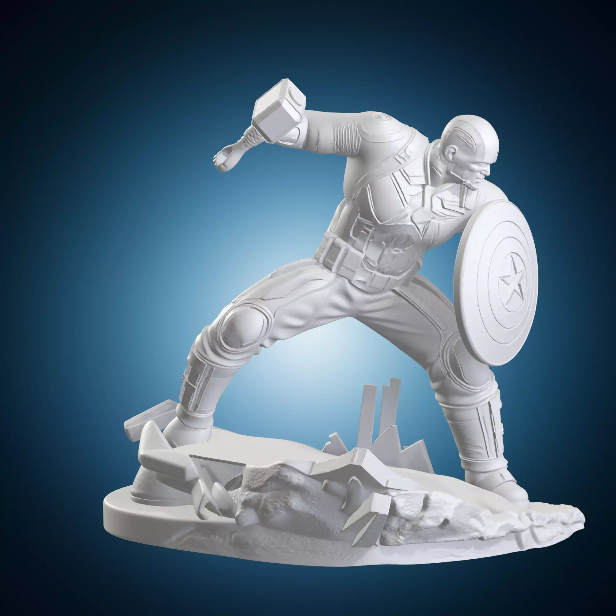 Captain America Marvel Comics Statue on Base with Shield 3D print model