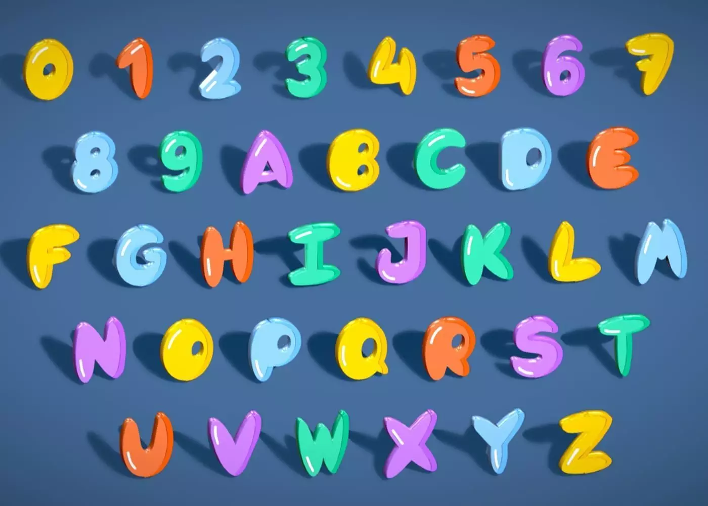 Simple Alphabets Numbers Pack 7 - Stylized Toon Metallic Set Low-poly 3D model