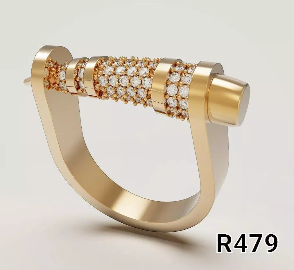 Luxury Multi Section Bar Ring with Pave Stone Setting 3D print model