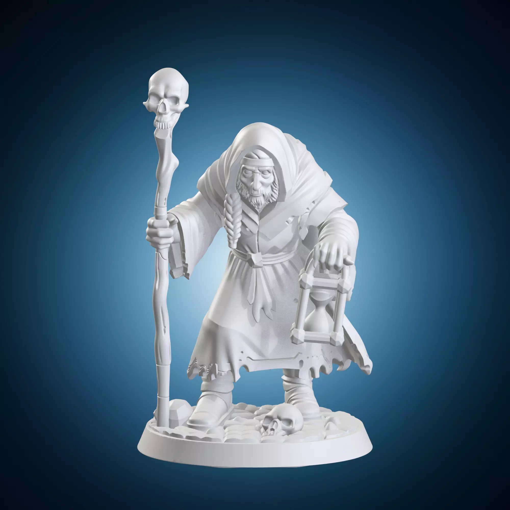 Hooded Monk Fantasy RPG Miniature With Skull Staff 3D print model