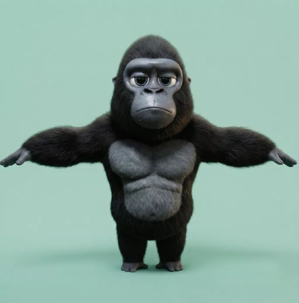 Stylized Cartoon Gorilla 3D Character Game Ready Low-poly 3D model