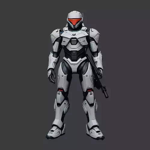 White Cyber Combat Soldier Low-poly 3D model