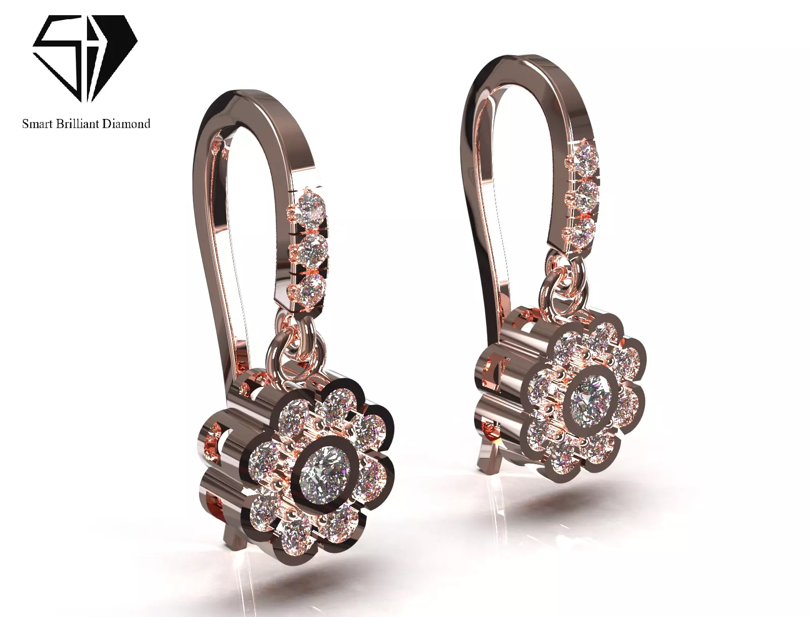 Elegant Flower Dangle Earrings 3D Print Ready CAD je0184 3D print model