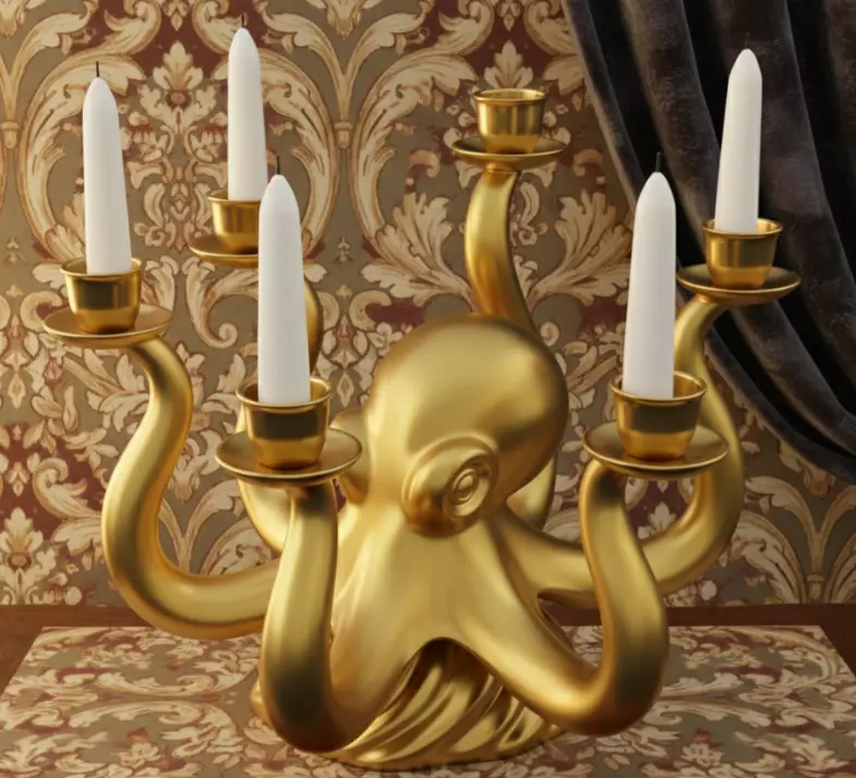 Golden Kraken Octopus Candelabra 3D print model
