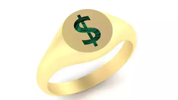 Luxury Gold Signet Ring with Dollar Symbol Inlay