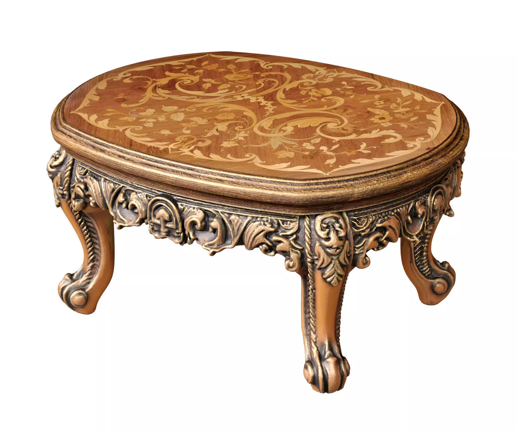 Classic Royal carved solid wood side coffee table with pattern 3D model