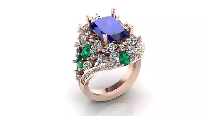 cushion pear and marquise high jewelry ring 