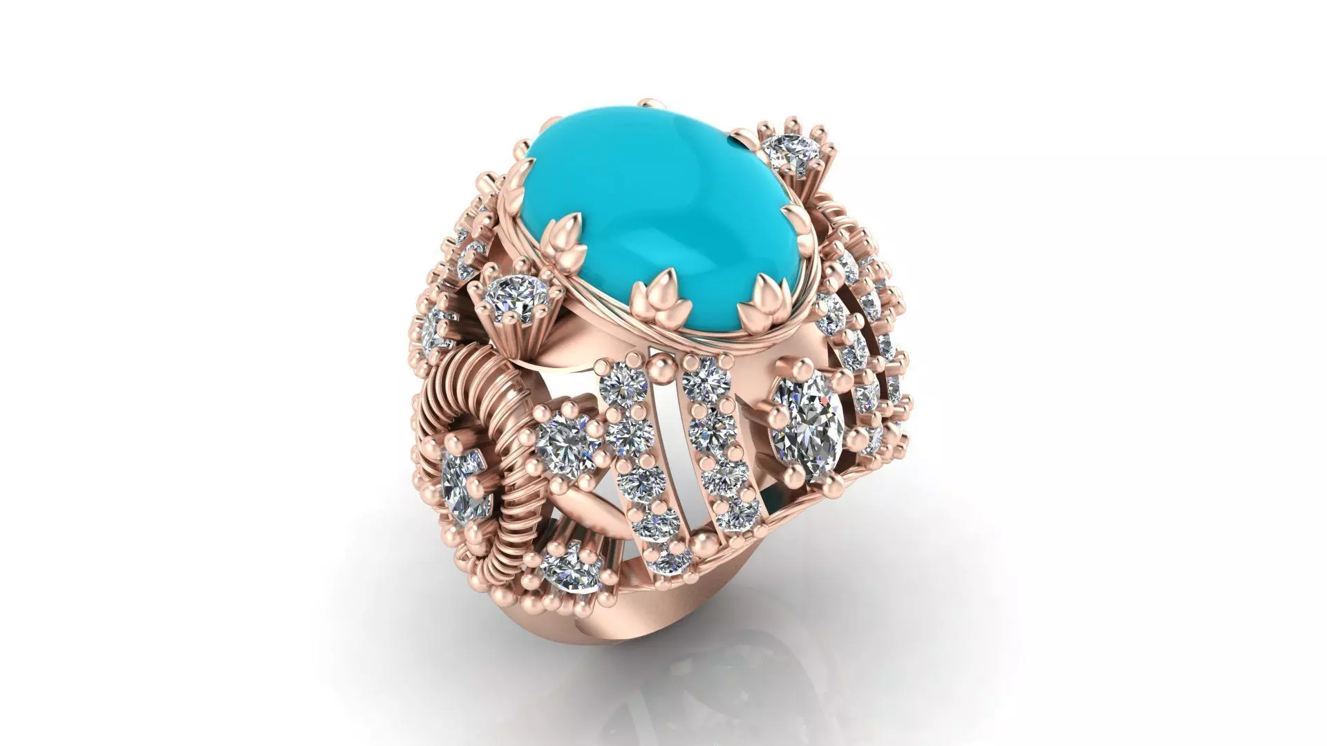 oval cabochon and oval diamond high jewelry ring 3D print model