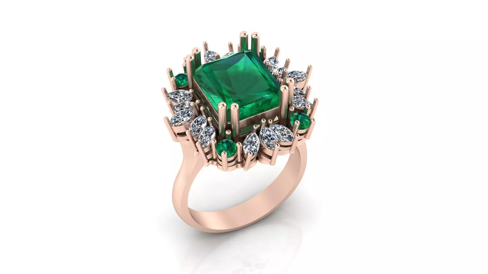 emerald halo marquise high jewelry ring 3D print model