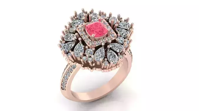 cushion halo and pear marquise diamond high jewelry ring 