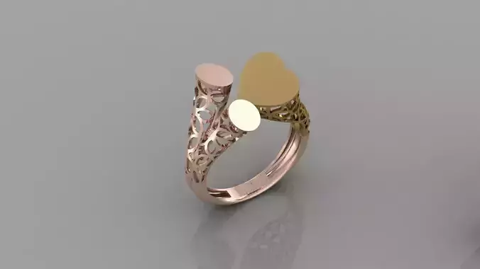 Two Tone Openwork Heart Bypass Gold Ring