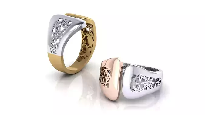 Two Tone Geometric Filigree Open Signet Ring