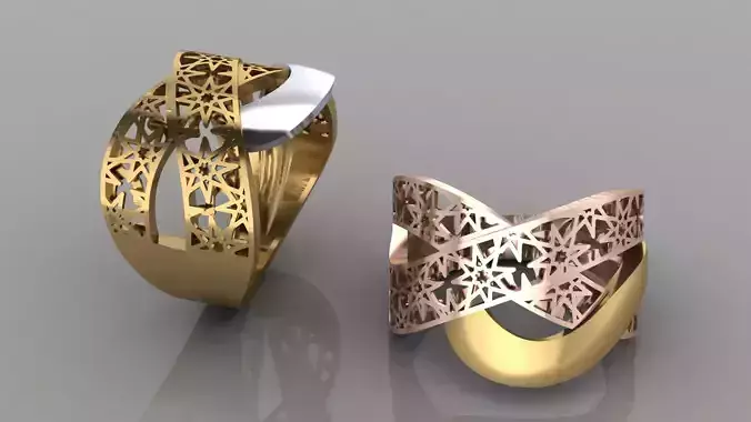 Two Tone Cresscross Openwork FiligreeStatement Ring