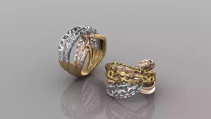 Tri Tone Interwoven Filigree Gold Ring