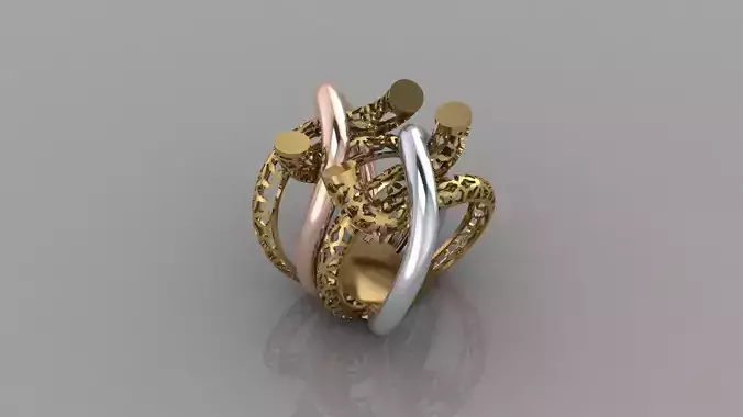 Tri Tone Intertwined Filigree Gold Ring