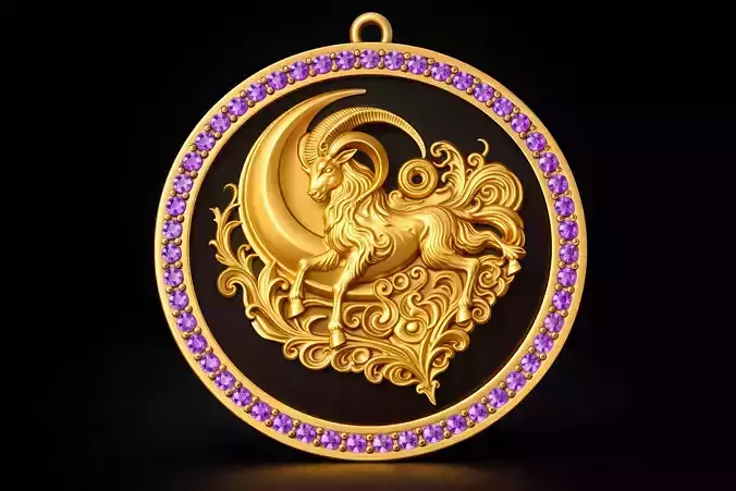 Aries Zodiac Gemstone Pendant 3D Printable Model