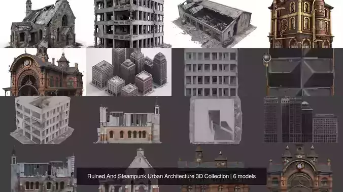 Ruined And Steampunk Urban Architecture 3D Collection 3D Model Pack