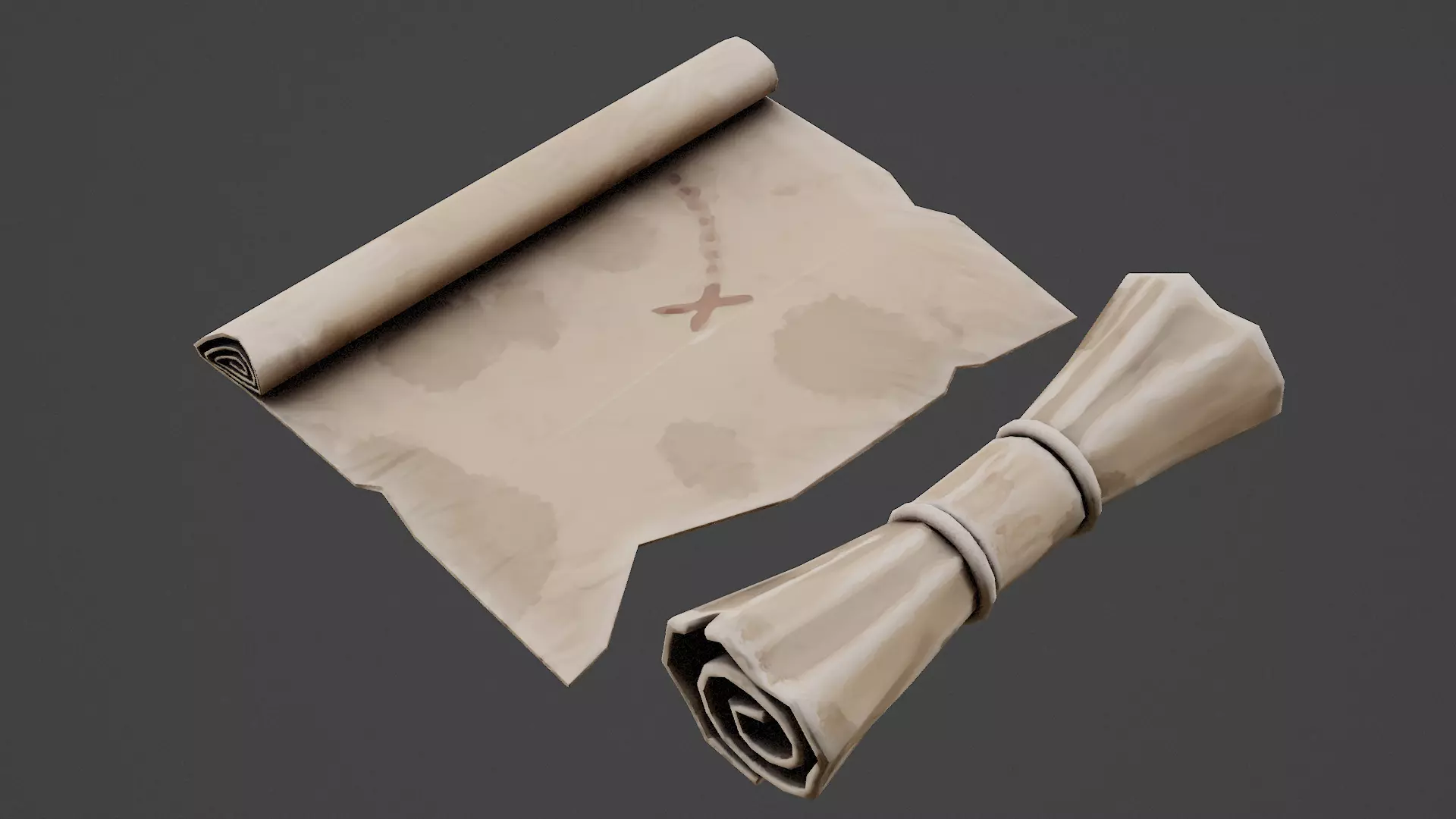 Stylized Rolled Maps Game Ready Model Low-poly 3D model