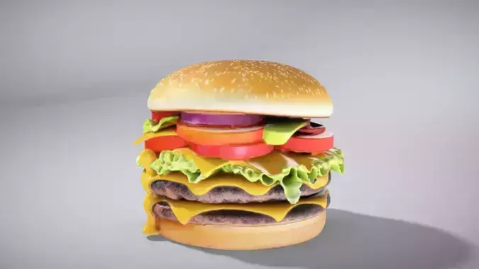 Delicious Double Cheeseburger Low-poly 3D model 2