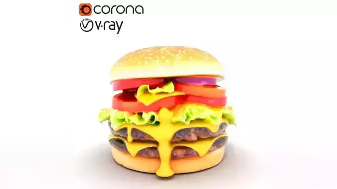 Delicious Double Cheeseburger Low-poly 3D model 5