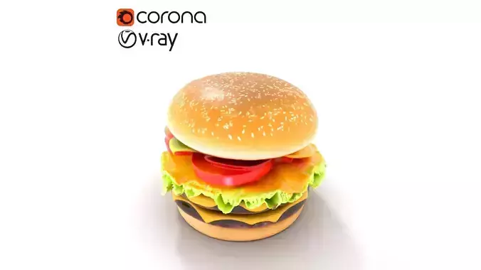 Delicious Double Cheeseburger Low-poly 3D model 7