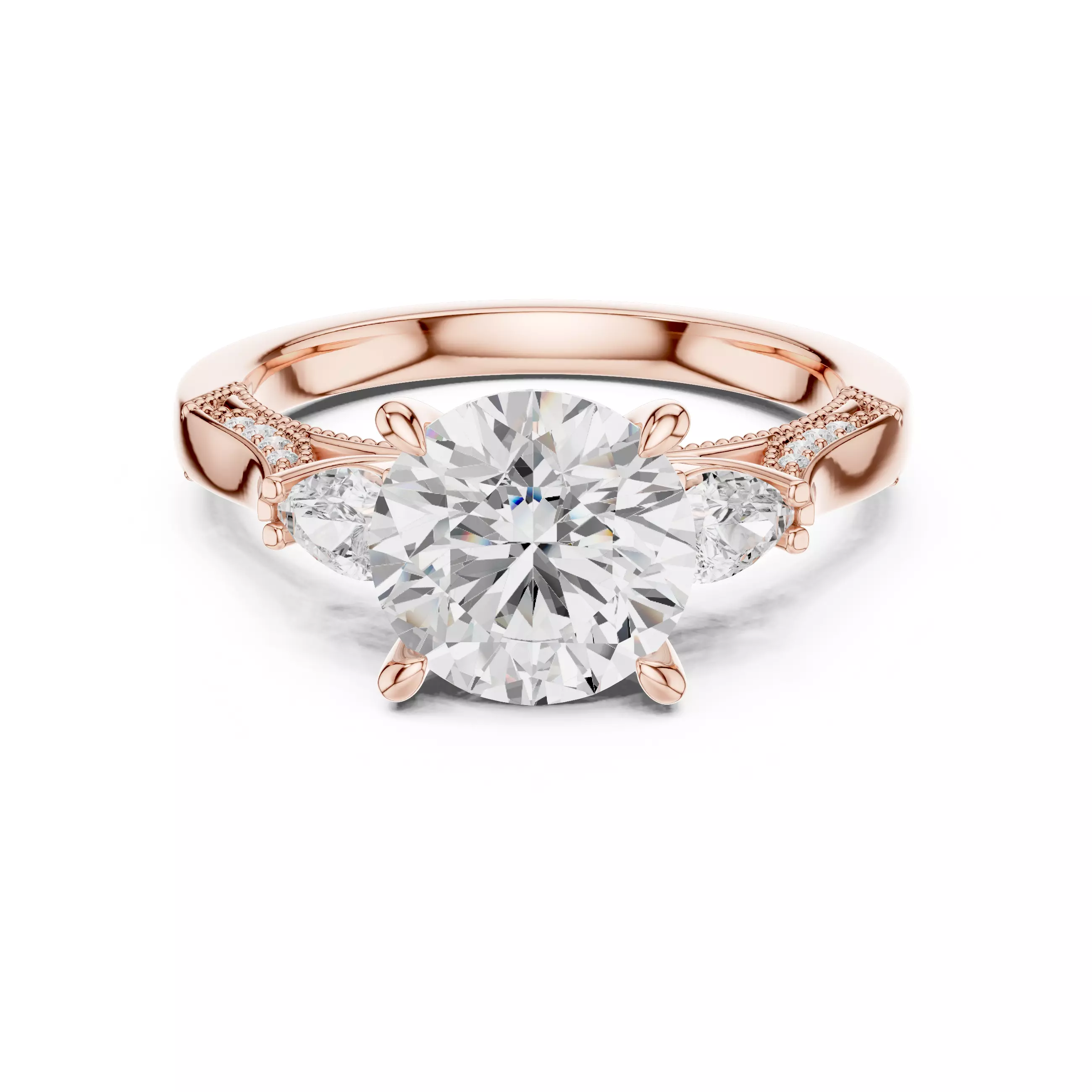 Round Pear Trio Solitaire Ring 3dm stl renders animation 3D print model