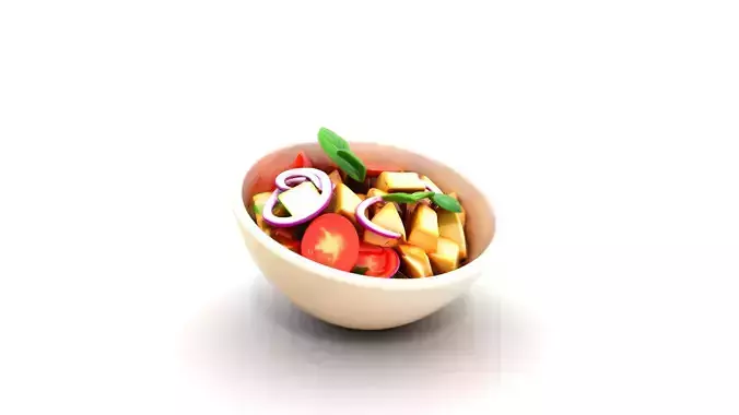 Ceramic Panzanella Salad Bowl Low-poly 3D model 4
