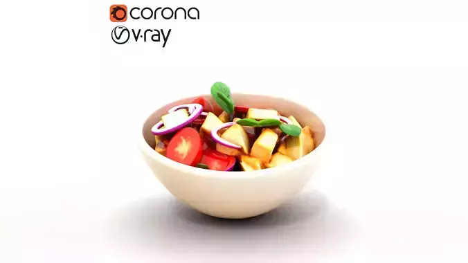 Ceramic Panzanella Salad Bowl Low-poly 3D model 5