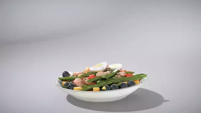 Vibrant Nicoise Salad Plate Low-poly 3D model 2