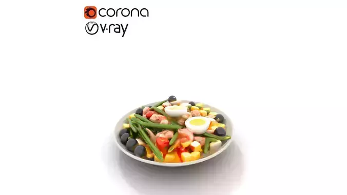Vibrant Nicoise Salad Plate Low-poly 3D model 7
