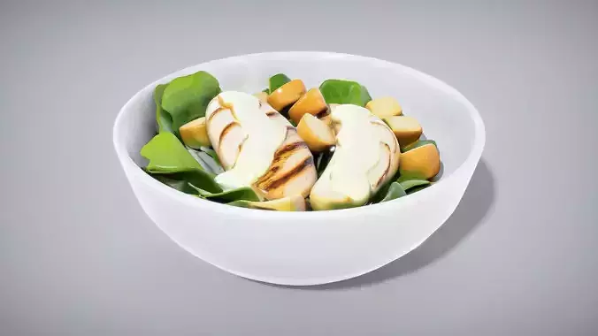 Caesar Salad Bowl with Grilled Chicken Low-poly 3D model