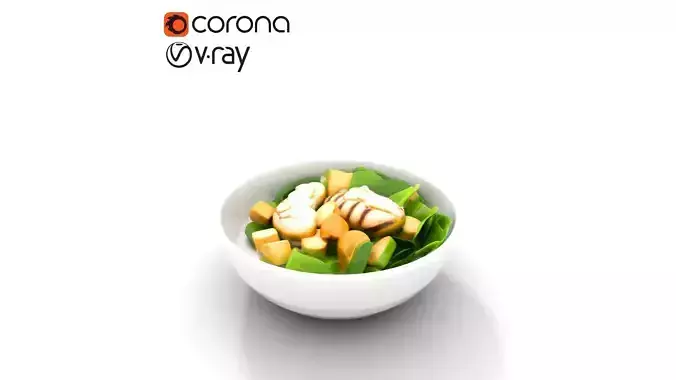 Caesar Salad Bowl with Grilled Chicken Low-poly 3D model 7