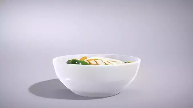 Caesar Salad Bowl with Grilled Chicken Low-poly 3D model 2