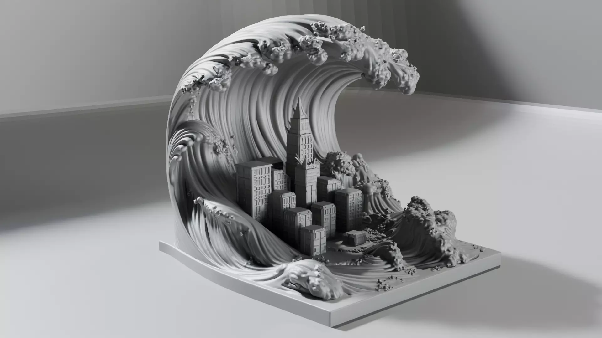 The Great Wave Urban Tsunami Bookend Unscaled 3D print model